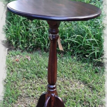 Dark stained tall round table