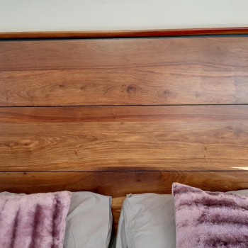 Modern headboard style, solid wood Kiaat with recessed inlay