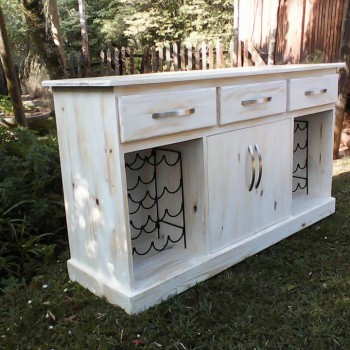 white wash solid timber crafted server unit with wine rack