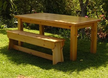 picnic style bench and table in solid wood